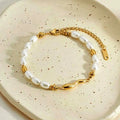 Elegant Handmade 18K Gold Plated Stainless Steel Water Drop Charm Bangle Bracelet Women's Pearl Beaded Bracelet for Gift Jewelry