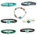 8MM Ocean Protect Sea Turtle Charm Bracelet Black Turquoise Natural Stone Healing Crystal Stretch Beaded Round Bracelet Women