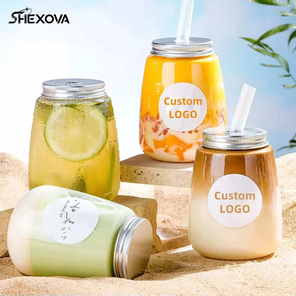 2024 New Milk Tea Shop Transparent Bear Plastic Bottles 350ml 500ml Juice Coffee Bubble Tea Pet U Shape Bottles With Lids