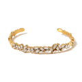 New Trendy 18k Gold Plated Stainless Steel Jewelry Party Gift Opening Cuff Bracelet Crystal Cubic Zircon Bangle Bracelet
