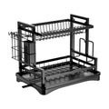 Modern Home Kitchen Double-Tiered Metal Bowl Rack Vertical Sink Drainage Cabinet Dish Storage Tableware Stand for Household Use