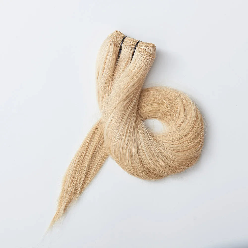 Factory Full Cuticle Aligned Double Drawn Blonde 613# Machine Weft Remy Raw Hair 100% Human Russian Virgin Hair Weft Extensions