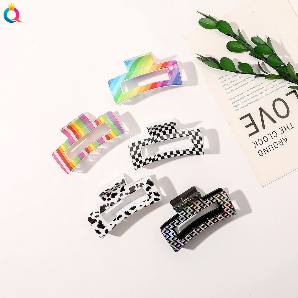 rainbow Hair Claw Milk Cow Pattern Hair Clip Medium Size Hair Accessories