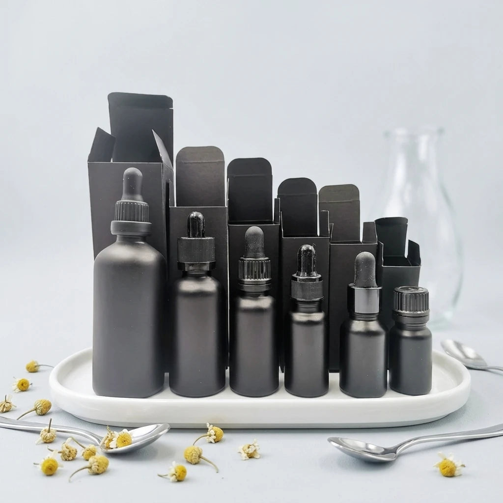 10ml 30ml Matte Black Glass Dropper Bottle with Clear Cap Stock Storage Essential Cuticle Oil Packaging Brown Amber Color