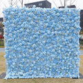 EG-M027 Roll up Cloth Fabric Floral Wall Silk Blue Artificial Flower Wall Backdrop for Wedding Decoration