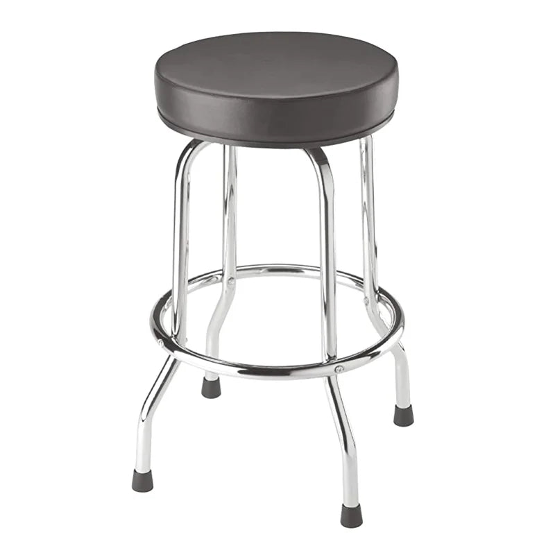 Multipurpose Padded Garage Seat with Chrome Plated Legs Black Swivel Bar Stool for Business Use