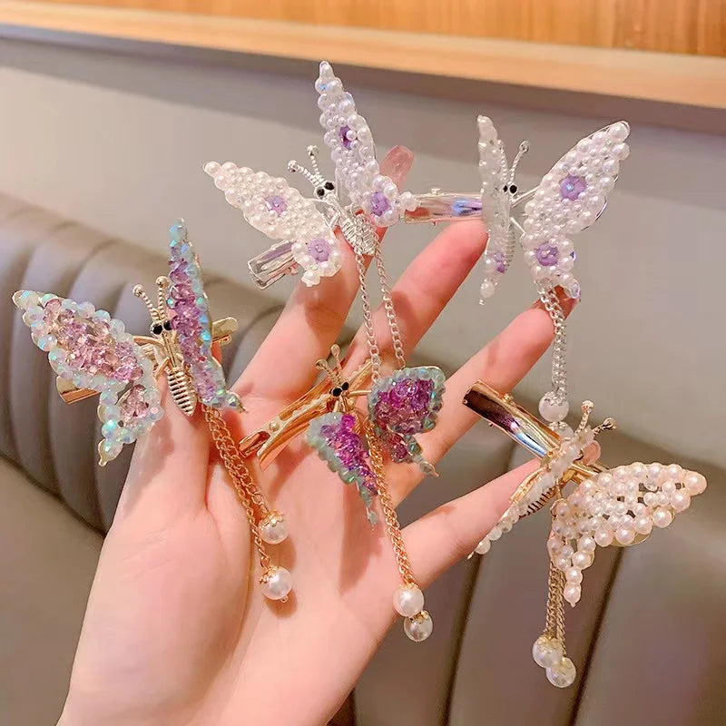 Korean Girls butterfly Hair Clip Accessories Acrylic Pearl Hair Claws butterfly Shape Hairpins