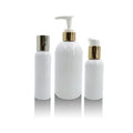 White PET Plastic Empty Lotion Pump Dispenser Round 45ml to 300ml Shampoo Bottle with Gold Finish Custom Logo Printing