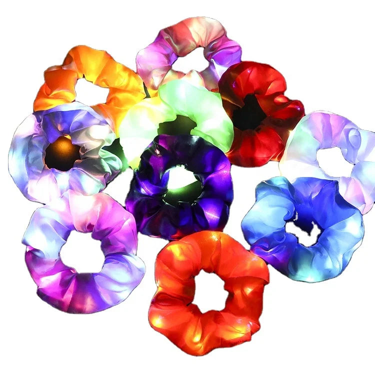 Party Supplies Glow in Dark Flash Scrunchies 3 Modes LED Light up Scrunchie Colorful  Satin Hair Scrunchies for Girls and Women