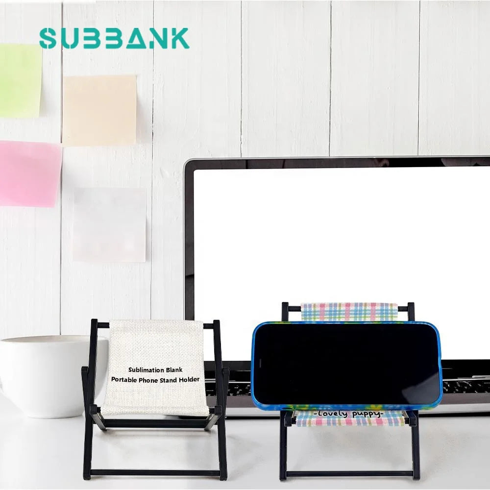 Subbank Customization Logo Sublimation Blanks Phone Stand Holder Mobile Deck Chair Plastic Linen Chair for Phone Holder