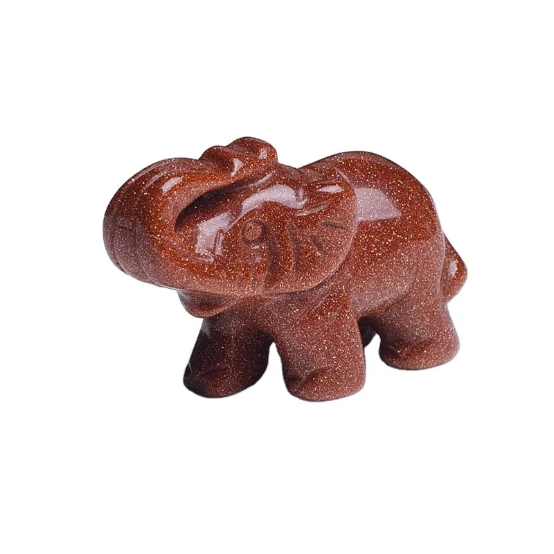 HZ Crystal Crafts Natural Gold Sand Stone Elephant Crystal Animal Crafts for Home Decoration or Gifts