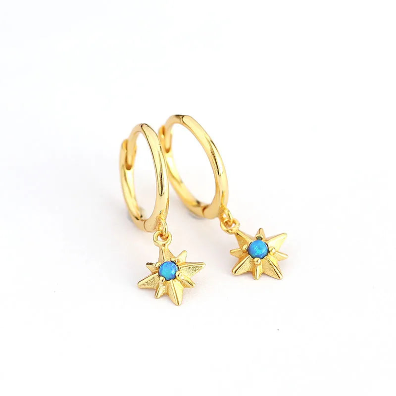 Fashion Jewelry Earrings 925 Sterling Silver Women Mens Star Opal Drop Earrings
