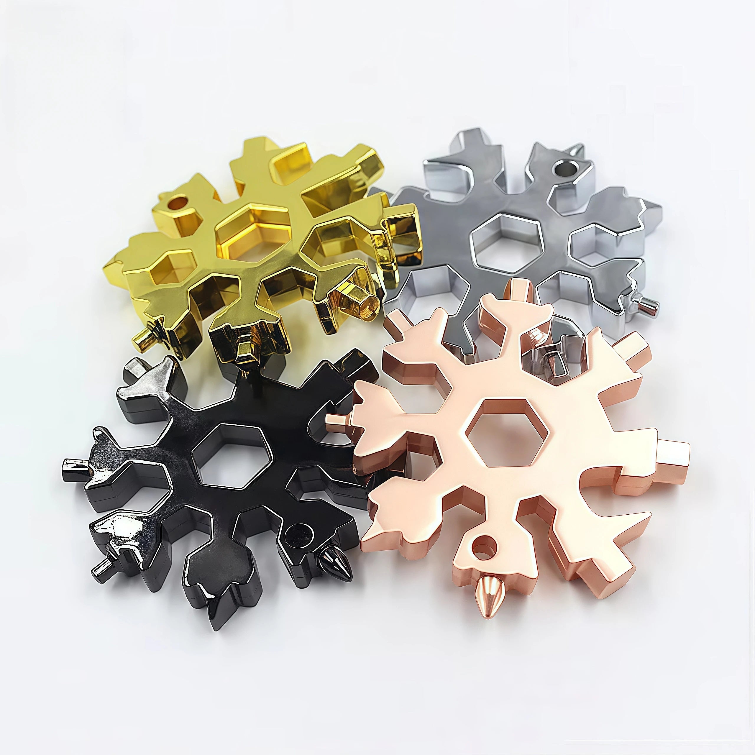 Business Gift Promotional Christmas Snow Flake Snowflake Multi Function Tool Zinc Customized Snowflake Multi Keychain