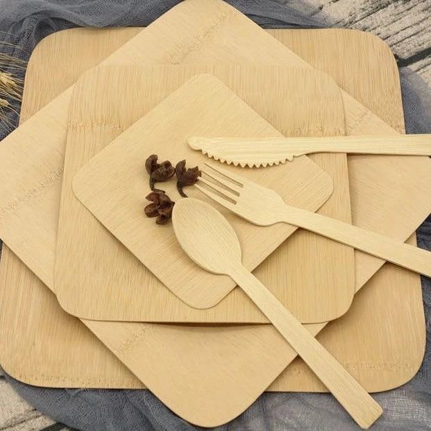 Disposable Bamboo Dinnerware Sets Compostable Biodegradable Plates with Utensils