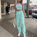 Summer New Tie Dyeing Sweatsuit Slim Crop Top Tracksuit Female Sets Casual Long Pants Sportswear Two Piece Outfits for Women