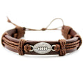 Black Brown Leather Sports Bracelet Basketball Soccer Baseball Softball Rugby Adjustable Bracelet Perfect Sports Gift for Teens