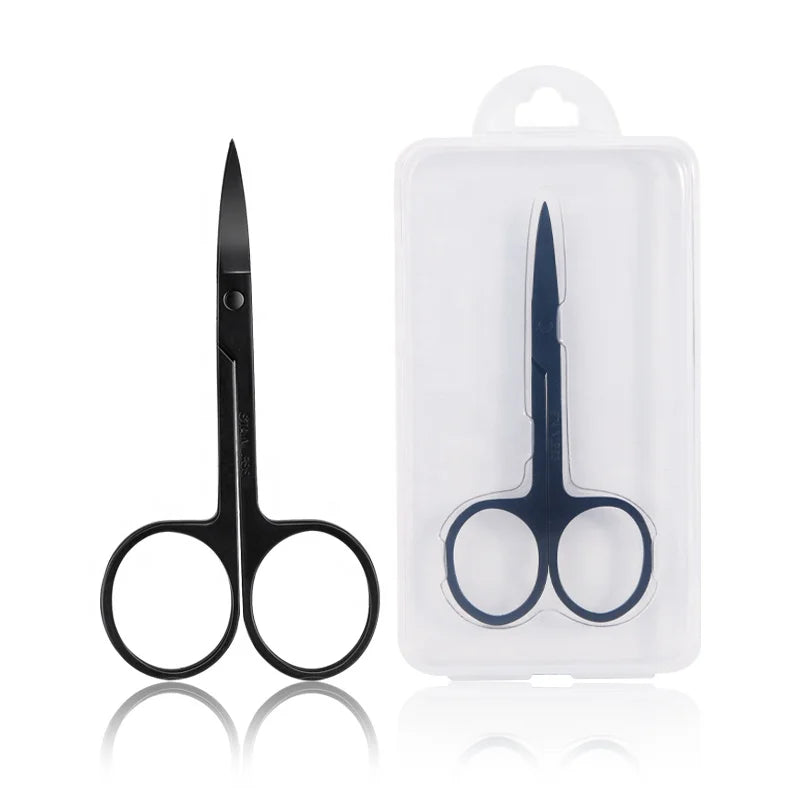 Fast Shipment Inventory Stainless Steel  Curved Sharp Black Private Label  Eyebrow Scissors