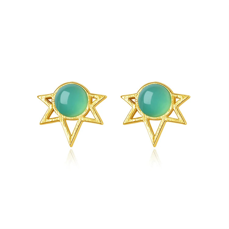 Fine Jewelry 925 Sterling Silver Round Green Crystal Diamond 18k Gold Women Gemstone Stud Earrings