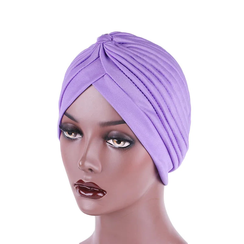 Wholesale  Hot Sale Women Knotted Sleep Turban Muslim Indian Hat Plain Cancer Chemo Cap for Women