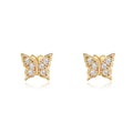Western Popular butterfly Jewelry Psj S 925 Sterling Silver 14k Gold Plated Bling CZ Cubic Zirconia Stud Earrings