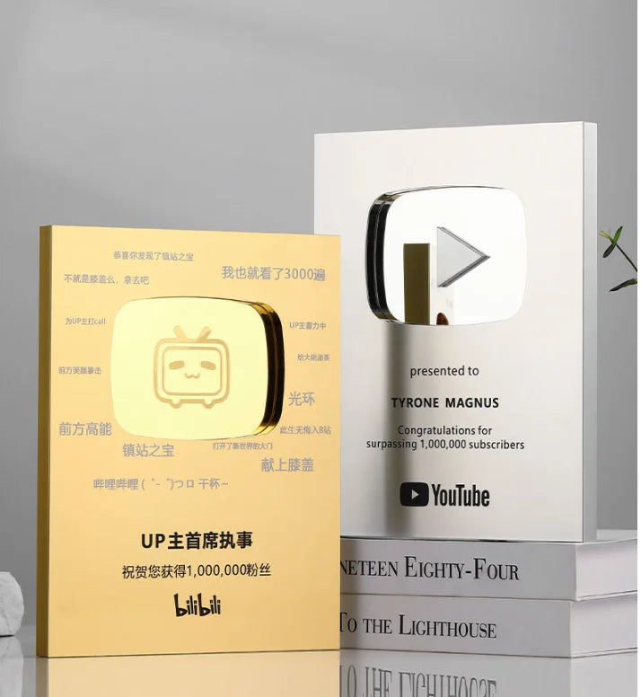 2025 Aluminum Tiktok Plaque Metal With UV Printing for Corporation Certificates Medal Youtube Play Button Award Plaque Medal