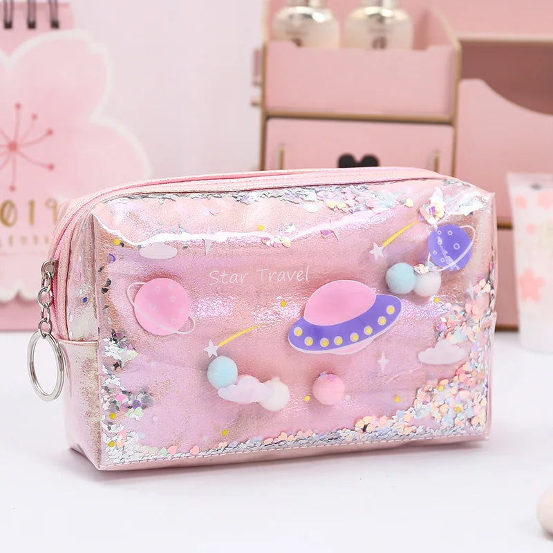 Shiny Two Layer Makeup Bag Purses Handbags Glitter Transparent PVC Double Layer Portable Cosmetic Bag