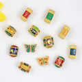 JF8764 Enamel Matte Gold Cloisonne Tube BeadsOm Mani Padme Hum Mantra Cloisonne Buddhism Barrel Drum Tube Prayer Jewelry Beads