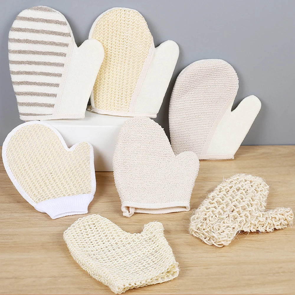 Hot Selling Natural Organic Cotton-Sisal-Jute Bath Glove Biodegradable Exfoliating Deep Cleaning Shower Scrubber Body Skin Brush