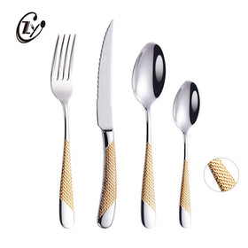 High-End Luxury Stainless Steel Cutlery Sets 24K Gold-Plated Handle Flatware Set