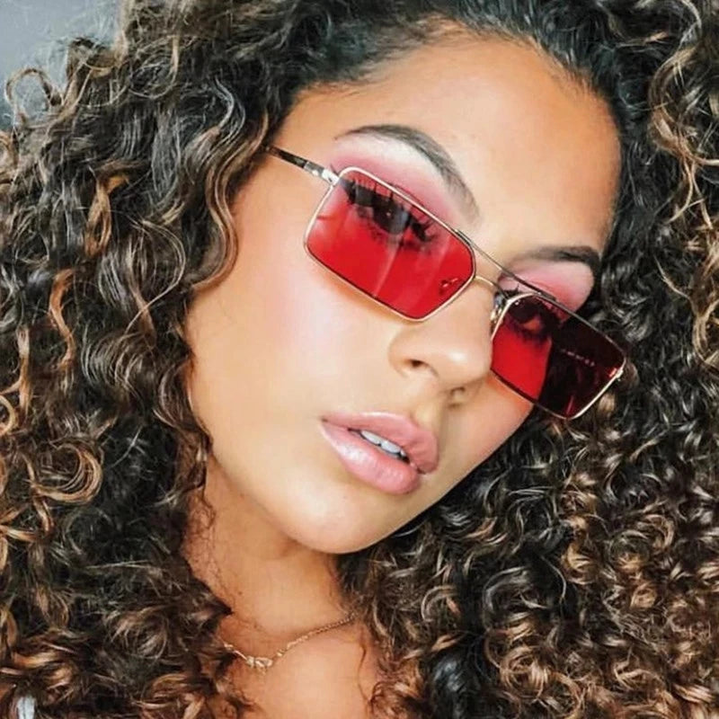 Vintage Colourful Men and Women Double Beam Square Sunglasses Gradient Lenses UV Protection Clear Lens Rectangle Shades