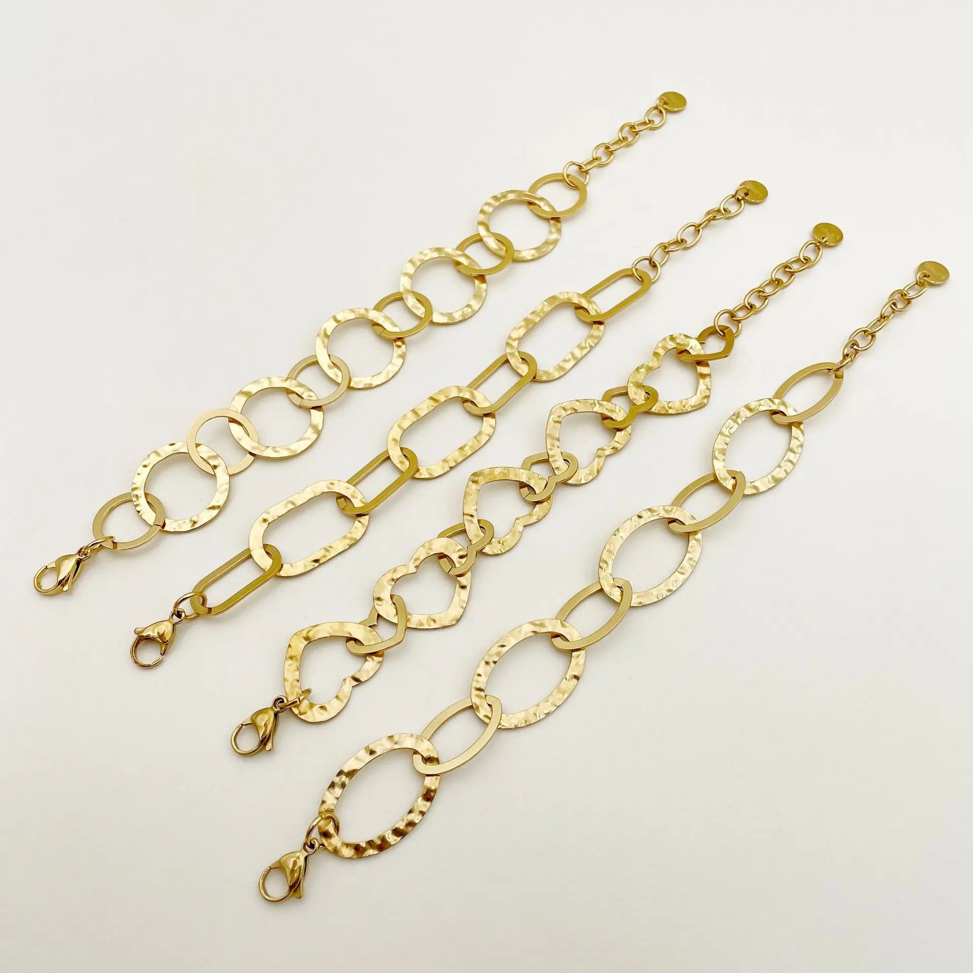 Chunky Waterproof Stainless Steel Chunky Geometric Chain Hammered Heart-shaped Fashion Bracelet for Women Jewelry Accessories