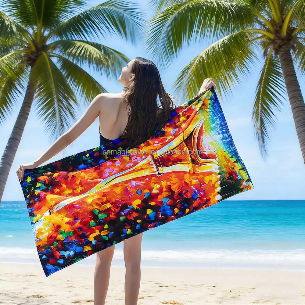 Good Quality Promotion Summer Beach Towel Travel Swim Sea Small MOQ Cheaper Velour Custom logo Printed Beach Towel Cotton