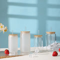 12oz 16oz Frosting Gradient Borosilicate Blank Sublimation Mason Cup Libbey Beer Can Shaped Glasses with Bamboo Lid and Straw