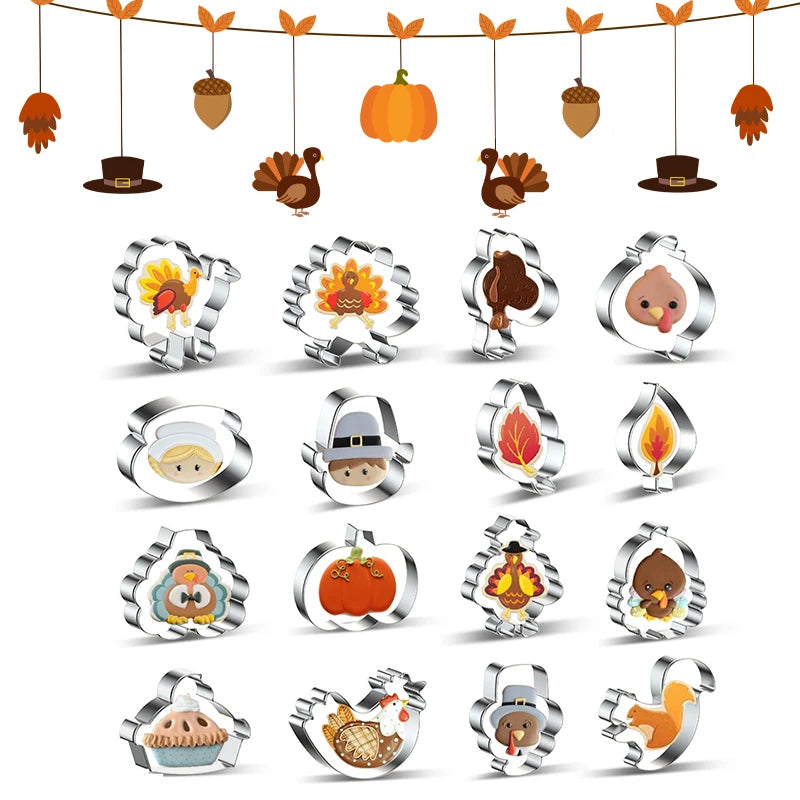 Thanksgiving Cookie Biscuit Mold Cortadores De Galletas Custom Design Stainless Steel Cookie Cutter Set for Baking