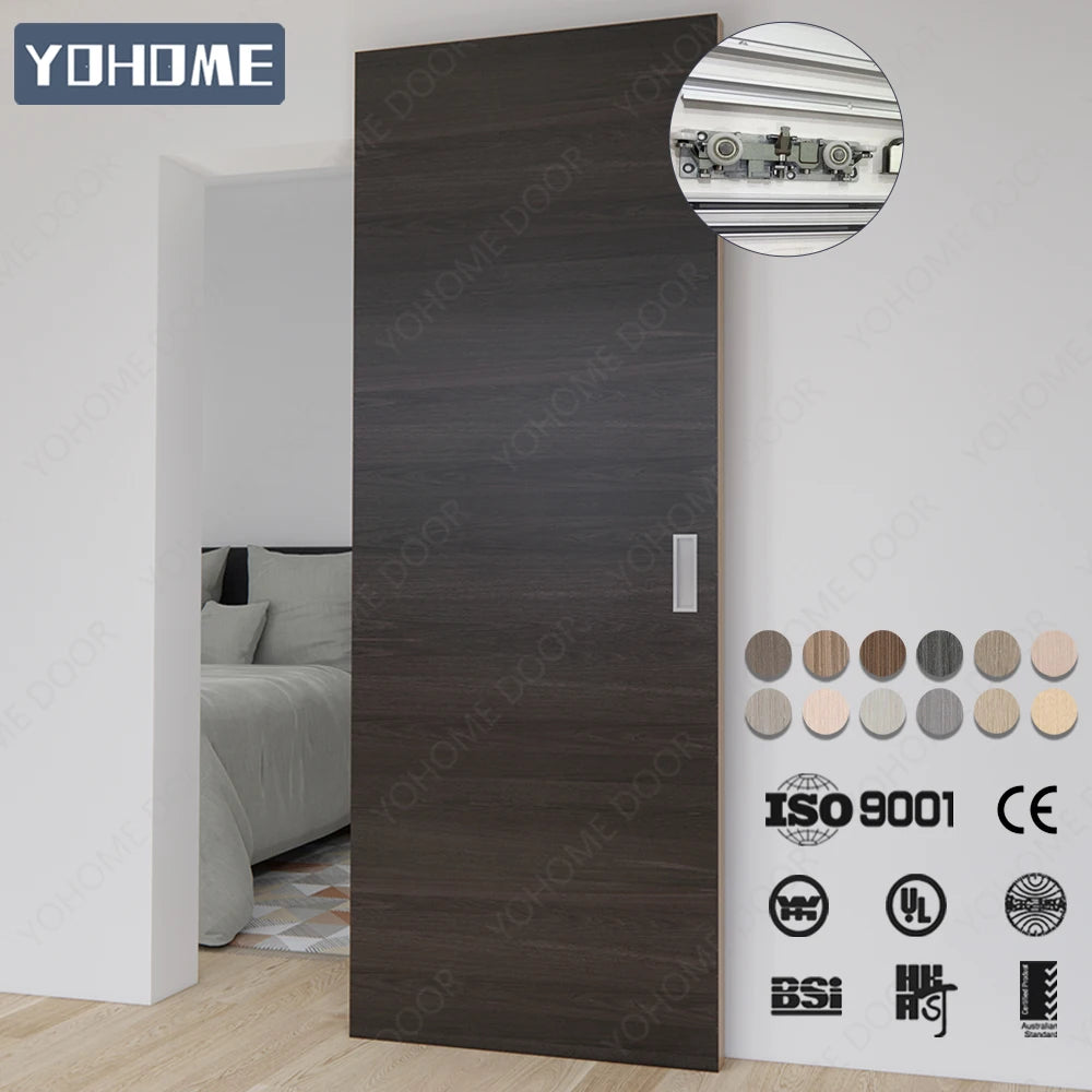 China Top Ghost Door Supplier Black Smooth Sliding with Sleek Ghost Track Laminate Door Trackless Sliding Laminate Ghost Door