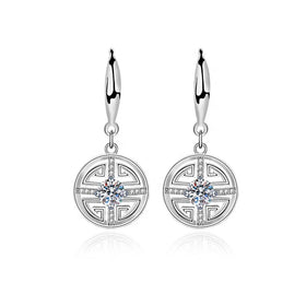 XEA007 Chinese Style S925 Sterling Silver Vintage Fine Jewelry Moissanite Diamond Dangle Hook Drop Earrings Women Female Wedding
