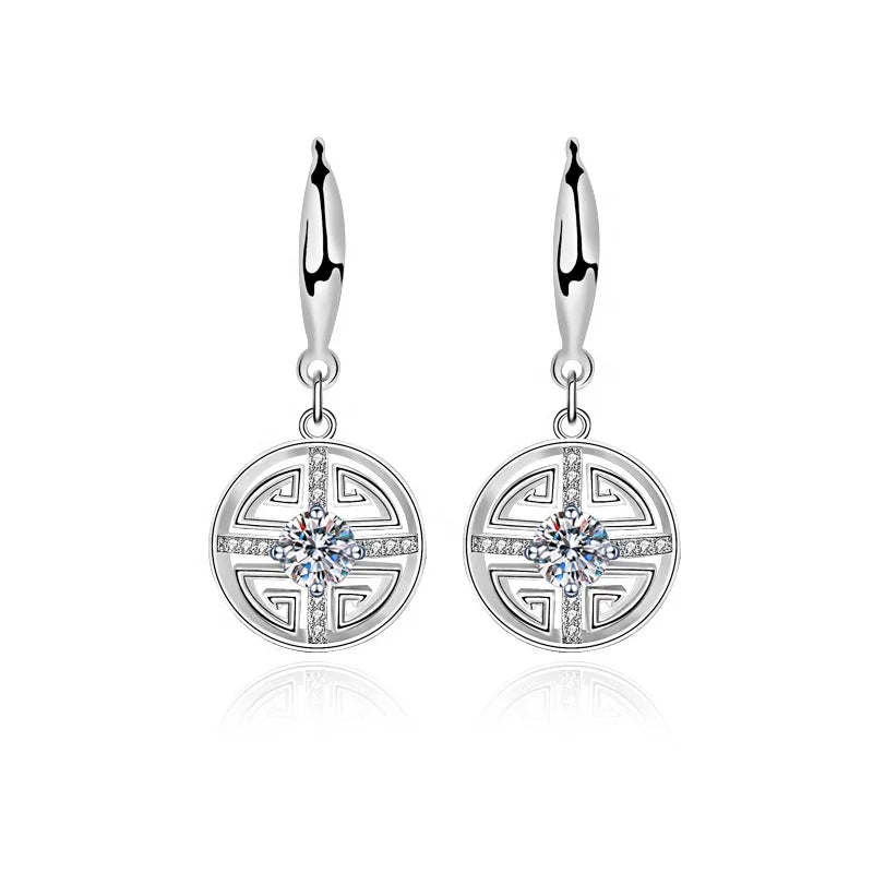 XEA007 Chinese Style S925 Sterling Silver Vintage Fine Jewelry Moissanite Diamond Dangle Hook Drop Earrings Women Female Wedding