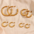 Drop Shipping Minimalist 18K Gold Plated Hollow Out Hoop Earring Stainless Steel Statement Earrings Set Boucles D'oreilles