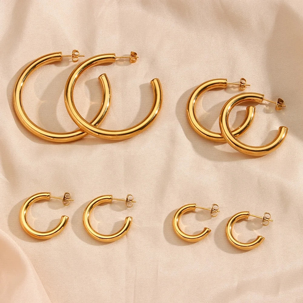 Drop Shipping Minimalist 18K Gold Plated Hollow Out Hoop Earring Stainless Steel Statement Earrings Set Boucles D'oreilles