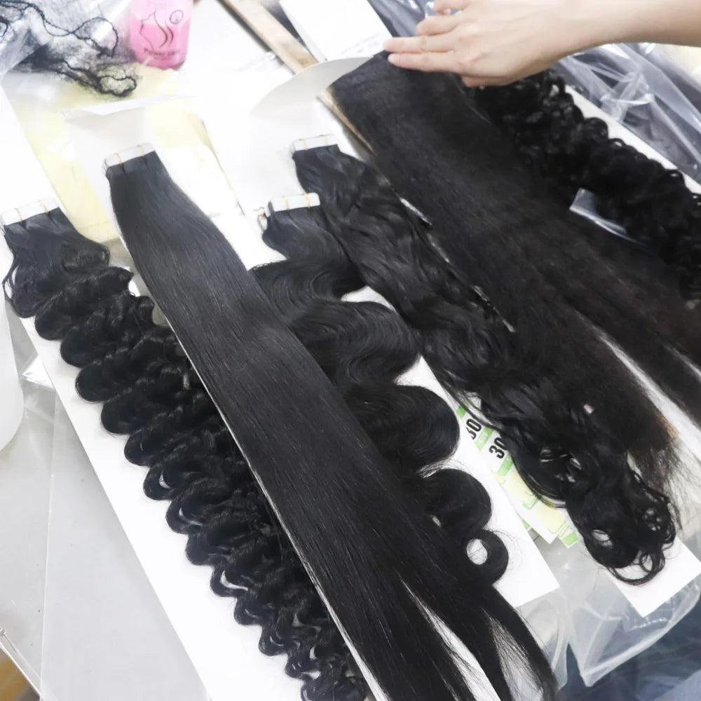 Hot Selling 12-24inch Skin Weft Hair Extensions Straight Kinky Natural Wave 100% Natural Jerry Kinky Straight Natural Wavy Tape