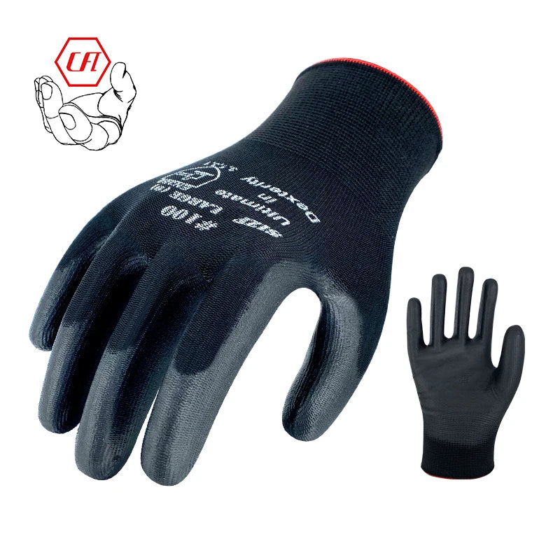 Custom Logo EN388  CE Approved General Purpose Safety Glove Polyester Pu Coated Anti-slip Breathable OEM Work Gloves