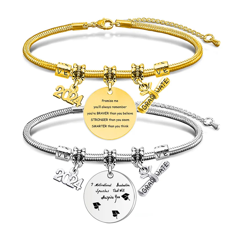 Ywganggu Custom Round High School Graduation Gifts Bracelets Engraved Stainless Steel Senior Graduation Gift Bracelets Jewelry