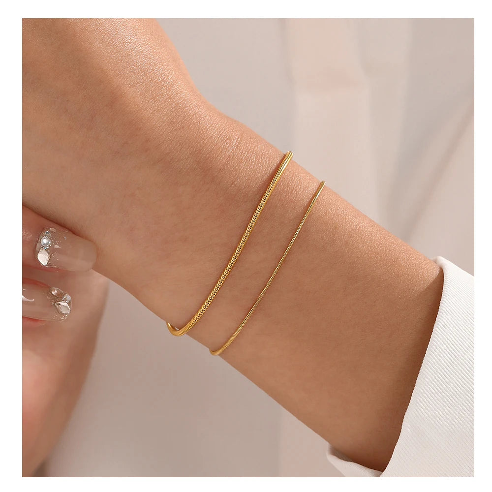 Wholesale Tarnish Free Simple Women Jewelry Gold Plated Stainless Steel Snake Chain Bracelet