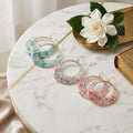 Large Hoop Resin Earrings Real Dried Lace Flower Stainless Steel Hook Dangle Earrings Lightweight Hypoallergenic Jewelry Women