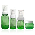 Cosmetic Bottle Set Green Glass Skincare Cream Jar Glass Foundation Bottle Lotion Glass Bottle With White Cap