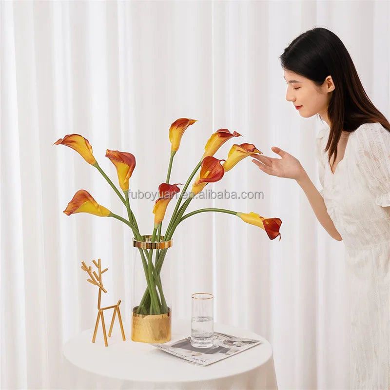 E70 Wedding Decorative Flowers Real Touch PU Silk Yellow Lily Flower Fake Artificial Calla Lily Flower for Home Decor