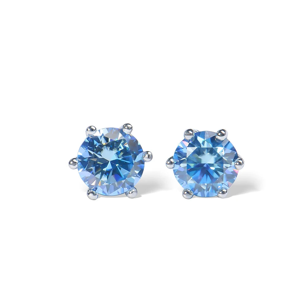Fine Jewelry 925 Silver Plated Rhodium VVS Klein Blue Moissanite Diamond Stud Earrings Classic Fashion Jewelry