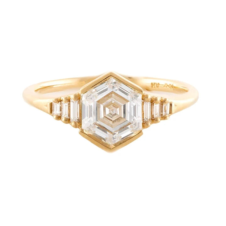 Baguette Shape 18K Gold Plated Hexagon Step Cut Engagement 925 Sterling Silver Wedding Ring