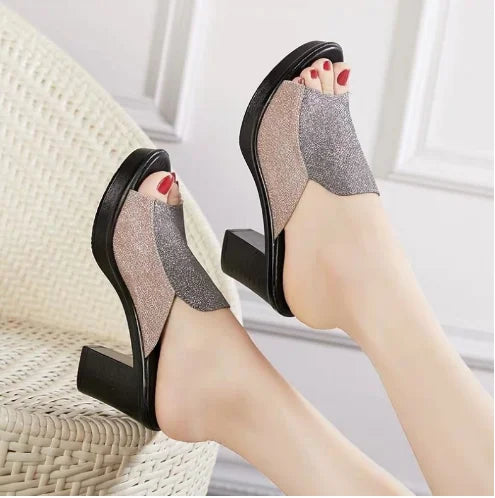 New Style Large Size High Thick Heel Waterproof Platform Fish Mouth Ladies Sandals and slippers C12-129-293