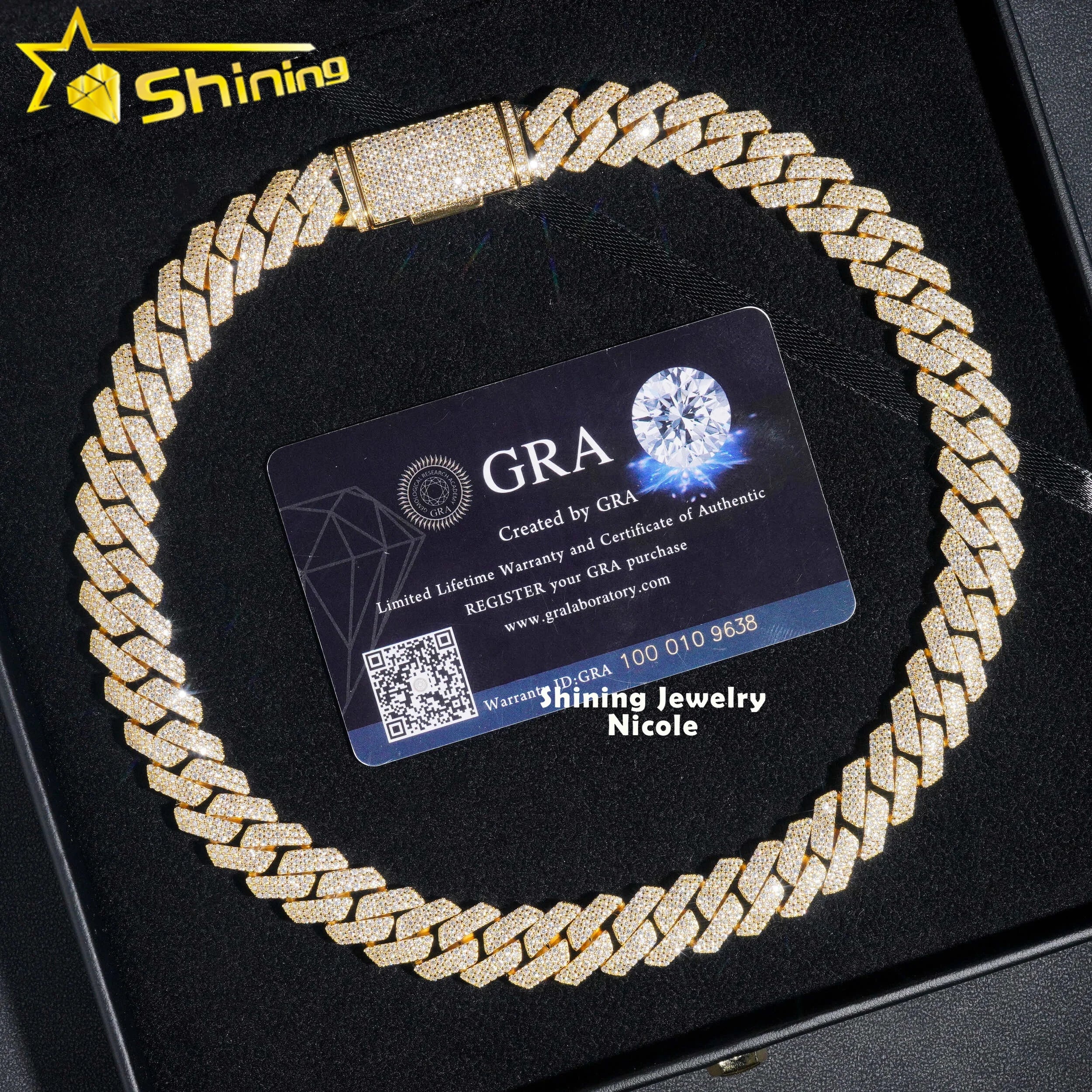 Hot Selling Regular Three Rows Prong Setting 14mm Silver 925 Moissnaite Cuban Link Chain